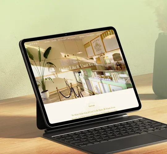 Moro Gelato website on a tablet